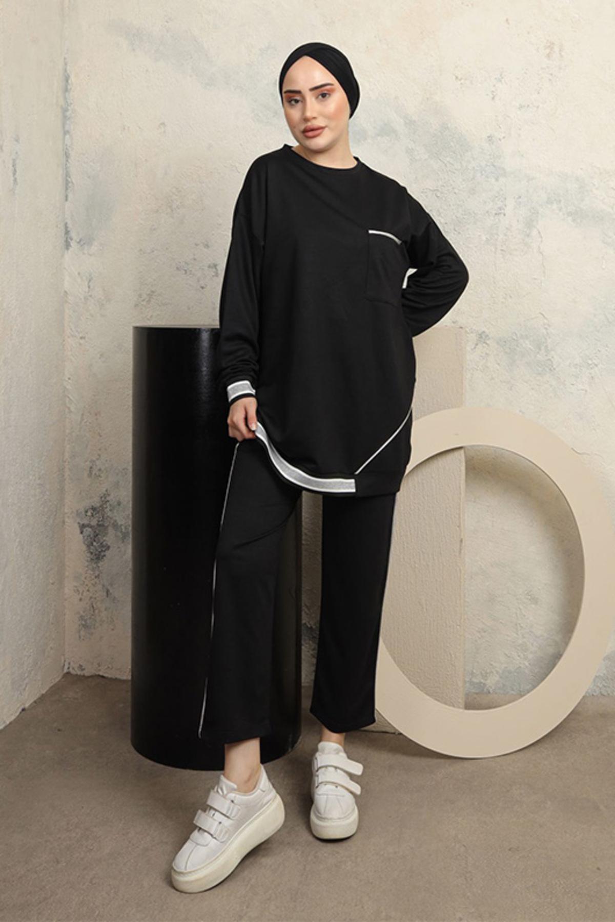 

Двойной комплект хиджаба из двух ниток M чёрный