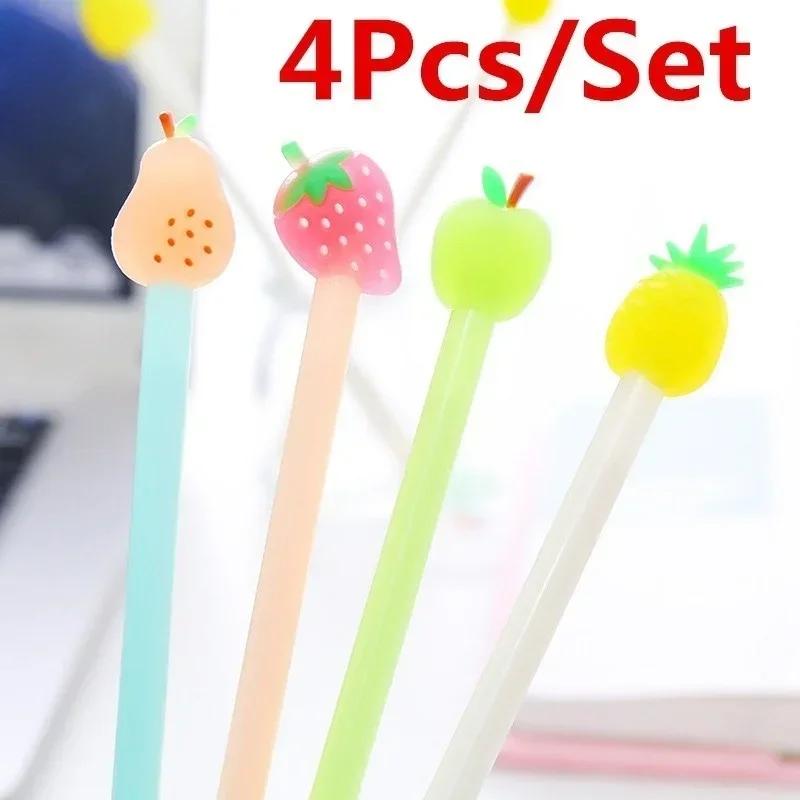 4 Pcs Kawaii Pen Cute Fruit Pear Pineapple Strawberry Gel Pens Korean Stationery School Writing Supplies Gifts Color Random