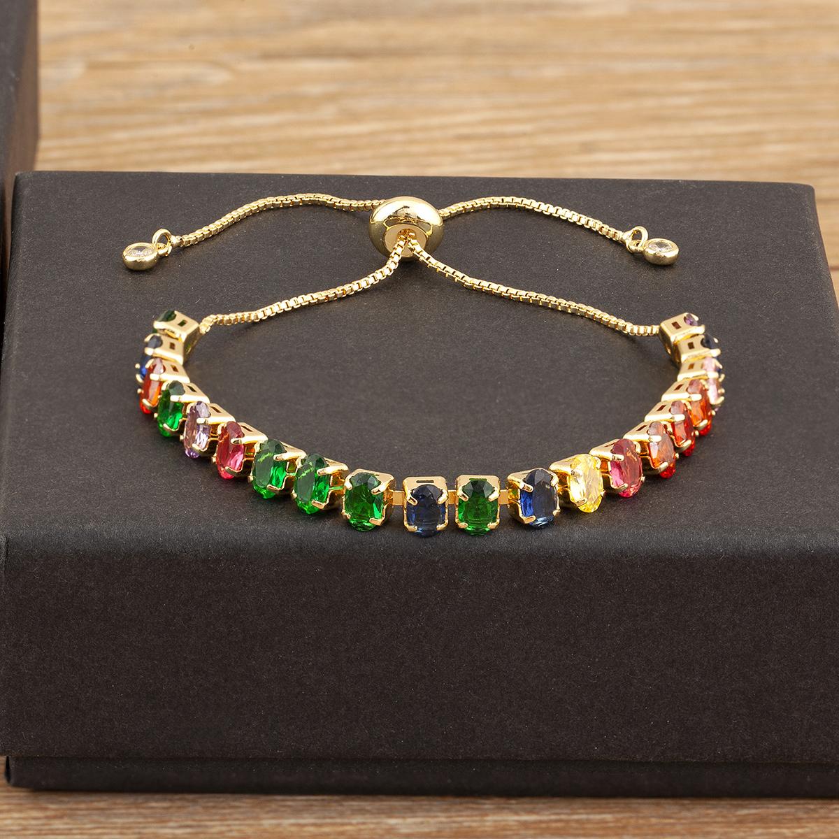 

Nidin New Trendy Shiny Crystal Zircon Adjustable Charm Bracelet For Women Female 5 Colors Choice Jewelry Birthday Party Gifts
