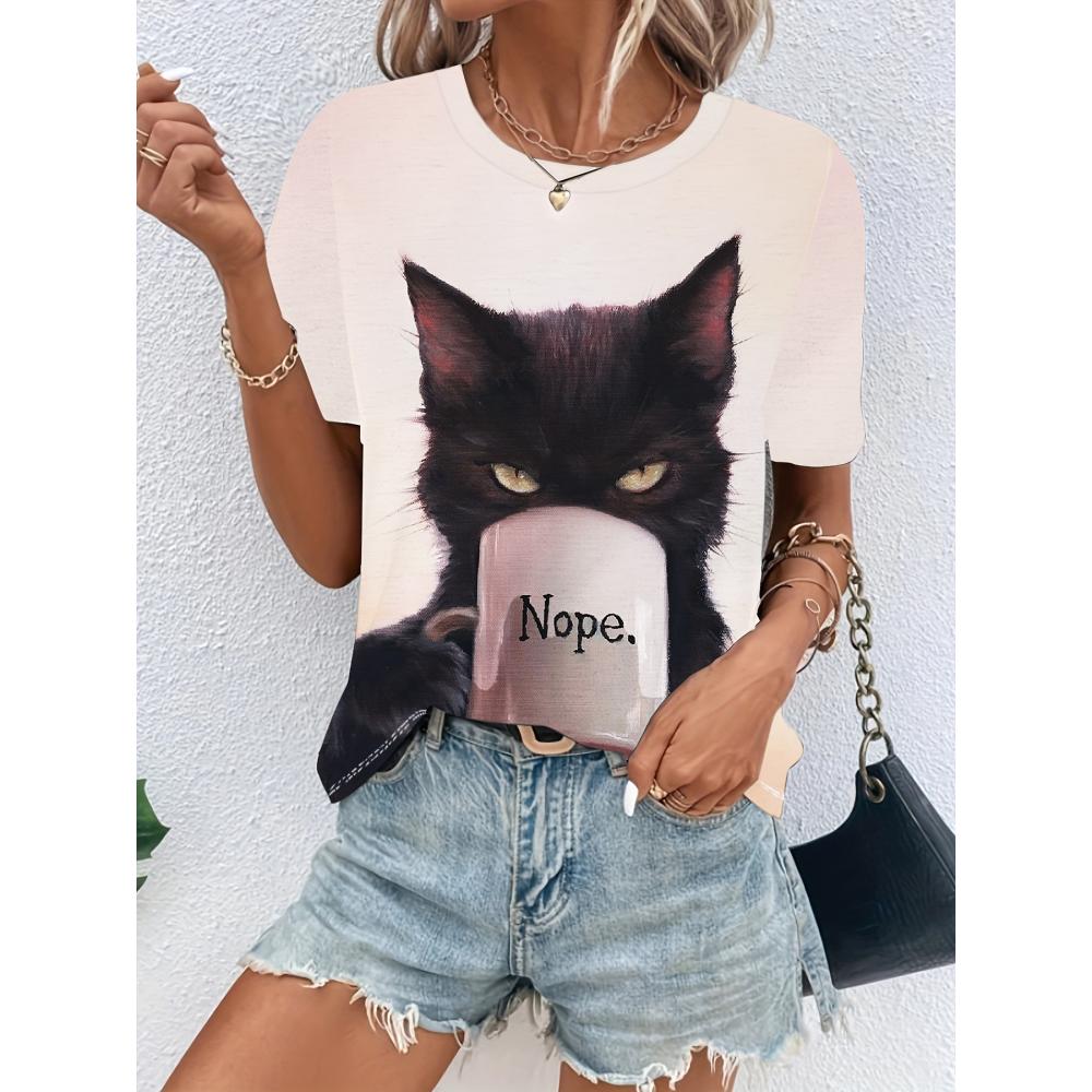 Cartoon Cat Funny Women's T-Shirts Cartoon Characters Cute 3d Print T-Shirt Casual Short Sleeve Top Tee O Neck Female Clothing