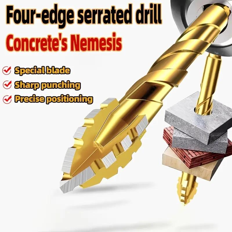 7pcs Carbide Drill Bit Set, Four-Flute Offset Sawtooth Design, Straight Shank for Dry Drilling Porcelain, Ceramic, Glass, Marble, Concrete