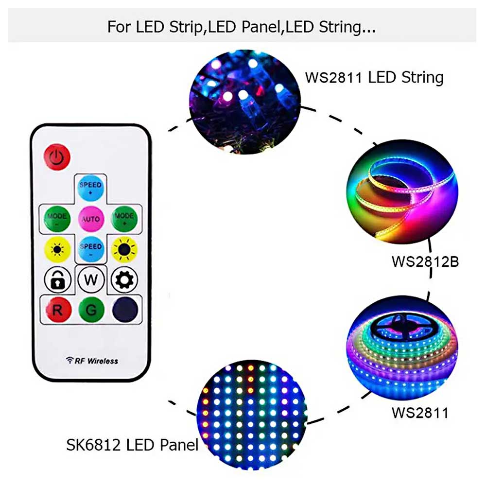 WS2812B WS2811 5050 RGB Led Strip Light Controller 14Keys RF Remote Control  DC5-24V