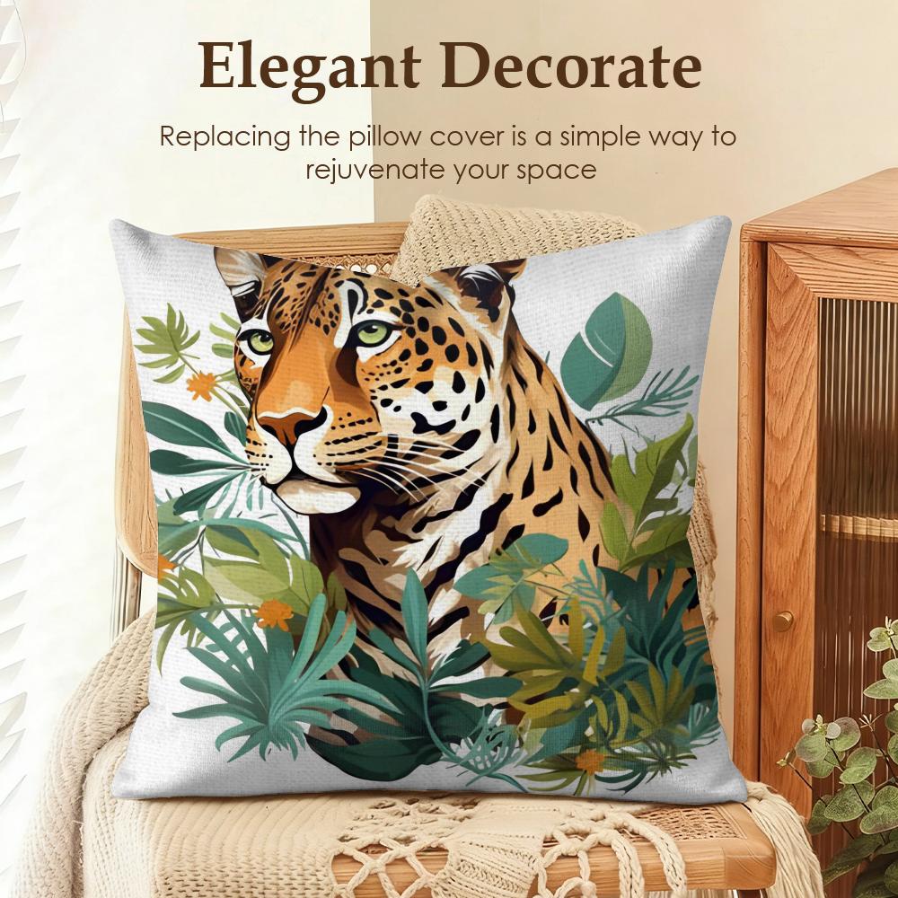 Summer Style Leopard Cushion Cover Natural Linen Organic Fabric DoubleSided Printing Sofa Home Decor Gift Pillow Case