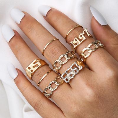 9 Piece Set Punk Gold Wide Chain Rings Set For Women Girls Fashion Irregular Finger Thin Rings Gift  Female Jewelry Party