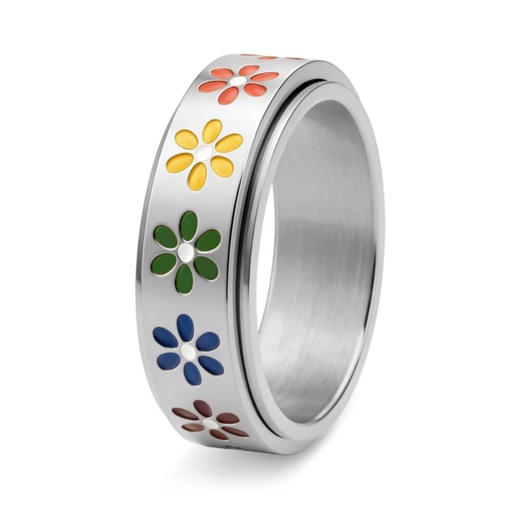 Fashion Jewelry Six-color Flower Fidget Ring Light Luxury Stainless Steel Flower Ring Birthday