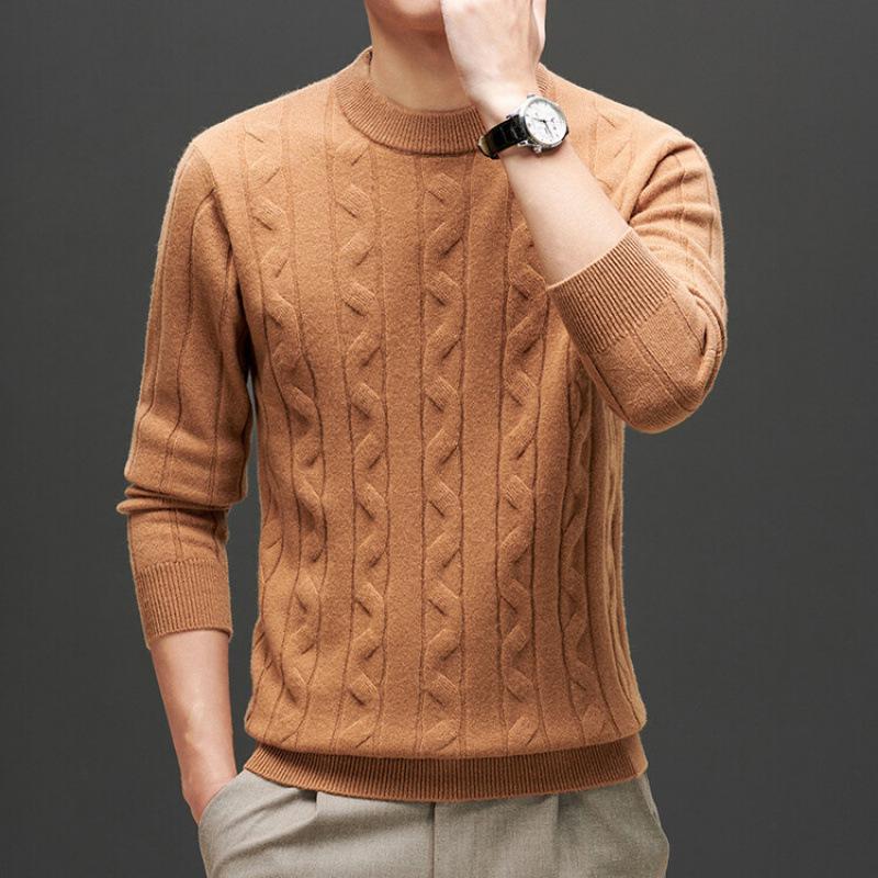 Men's Thick Cable Knit 100% Wool Sweater - Warm and Casual Autumn/Winter Base Layer Knitwear