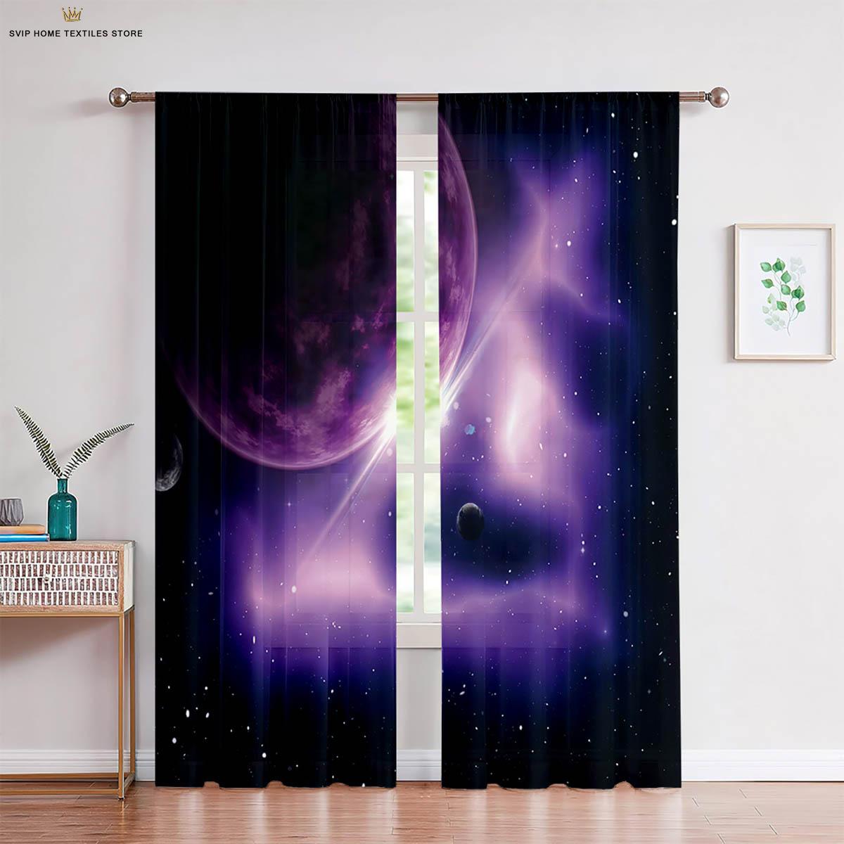 Завораживающий Звездный Небосвод 3D Рисунок Печать Полиэфирное Волокно Шторы, Индивидуальные Шторы, Идеально Для Спальни, Декоративный Элемент Гостиной W50X130H(CM)X2PCS&Rod pocket