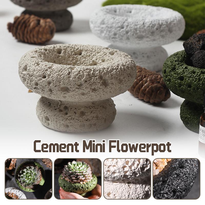 Cement Mini Flowerpot Imitation Volcanic Stone Candle Container Personality Textured Cactus Green Plant  Bonsai Flower Pot