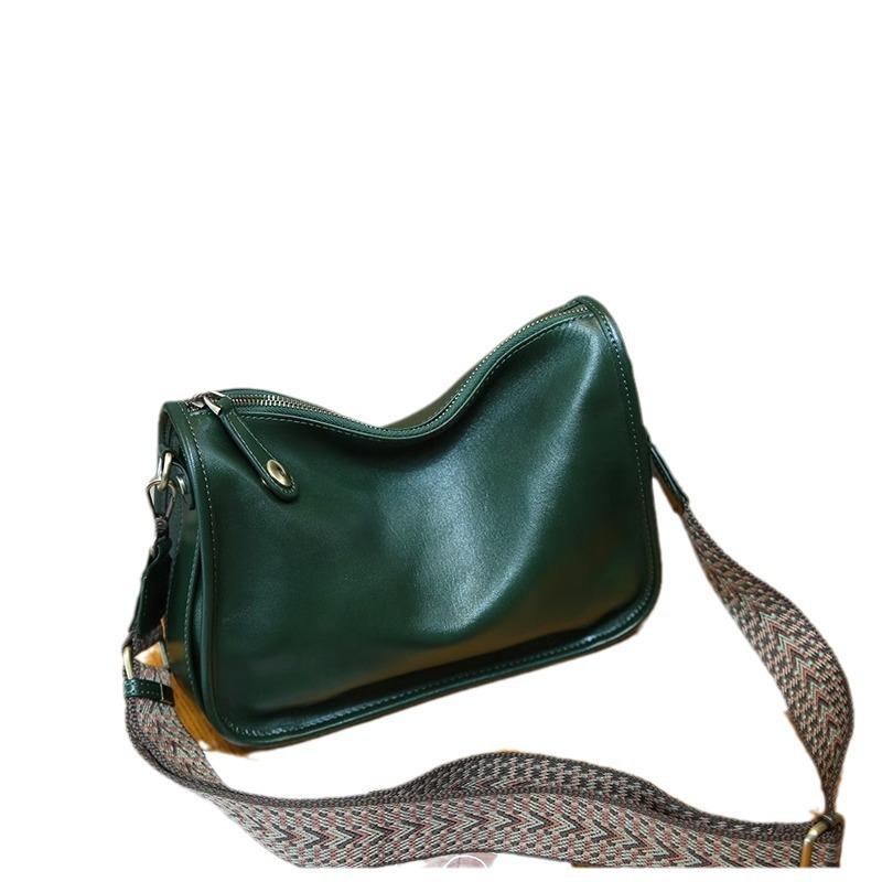 New Genuine Leather Versatile Wide Shoulder Strap One Shoulder Crossbody Bag Korean Version Large Capacity Soft Leather Niche Design Underarm Bag