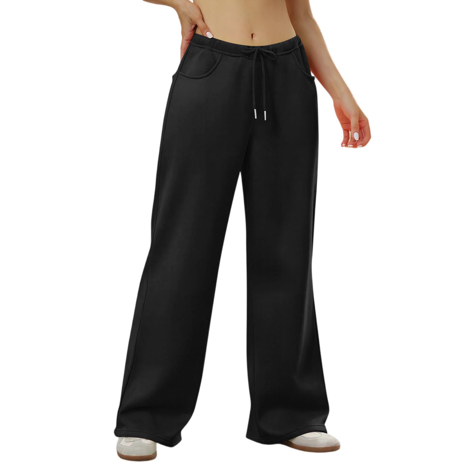 

Women s Flared Casual Drawstring Elastic Waist Pants Comfortable Flared Yoga Loose Trousers M