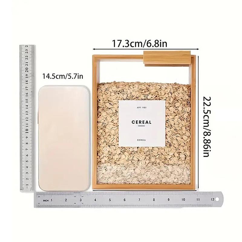 

Контейнер для зберігання зерна бамбука Диспенсер для харчових приправ Прозора кришка, що зсувається Ємність для зберігання на кухні Для пластівців, рису, борошна