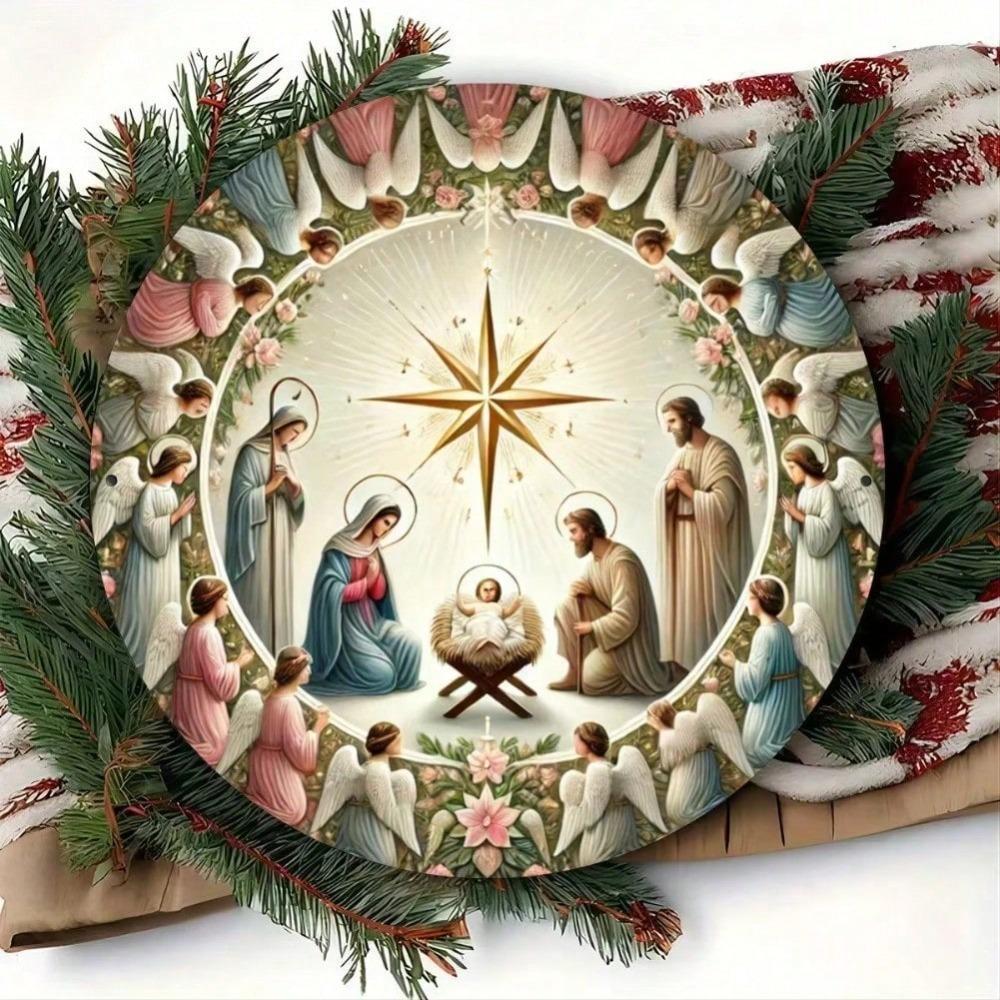 3D Embossed Nativity Scene Metal Tin Sign Vintage Wall Art Decor for Home Bar Cafe Waterproof Indoor Outdoor Religious Christmas Gift