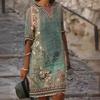 Women's Spring and Summer Famous Style Printed Casual V-Neck Dress