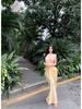 Women's V-Neck Spaghetti Strap Yellow Gradient Beach Dress