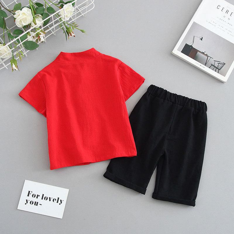 Letní Hanfu pro chlapce Dvoudílný oblek Čínský styl Krátký rukáv Tenké Starodávné školní oblečení Dětské výroční šaty Prodyšný výkonnostní outfit