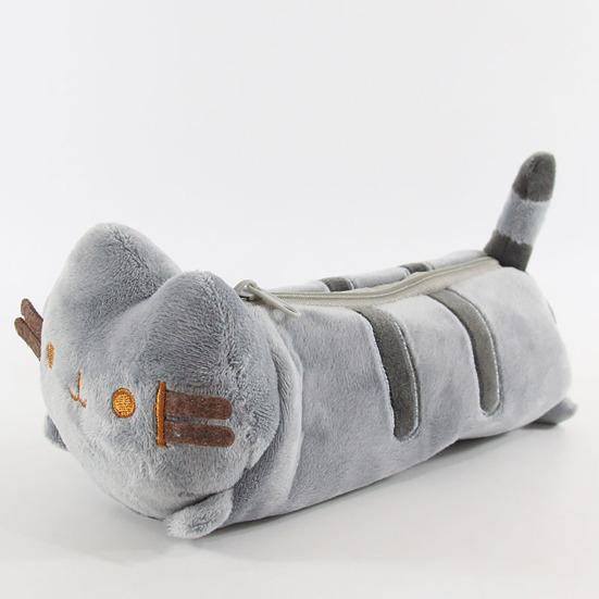 3D Plush Cat Pencil Case Zipper Closure Soft Stuffed Animal Stationery Cartoon Storage Pen Bag Student School Supplies