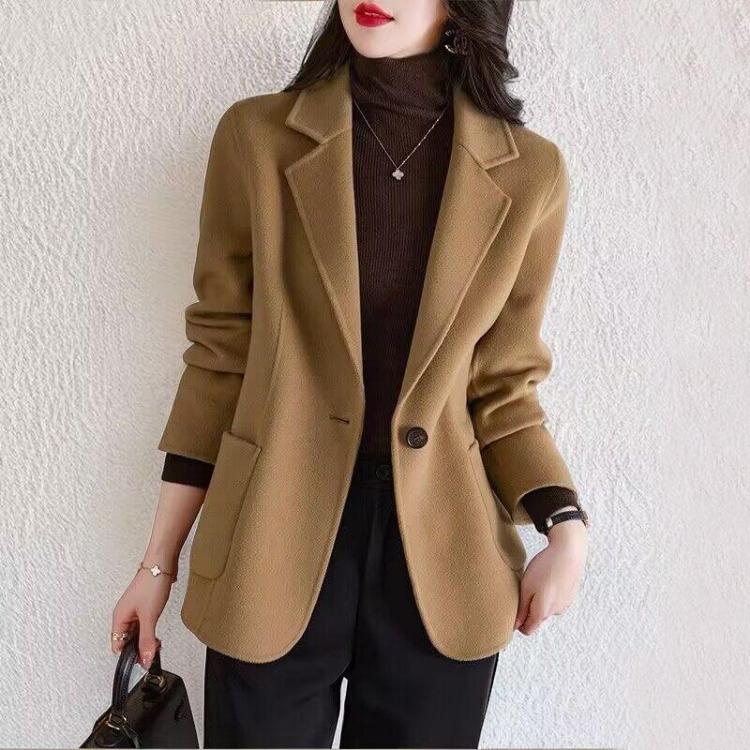 New Women Wool Coat Camel Suit Style Autumn Winter Long Sleeve Short Jacket Young Trendy S