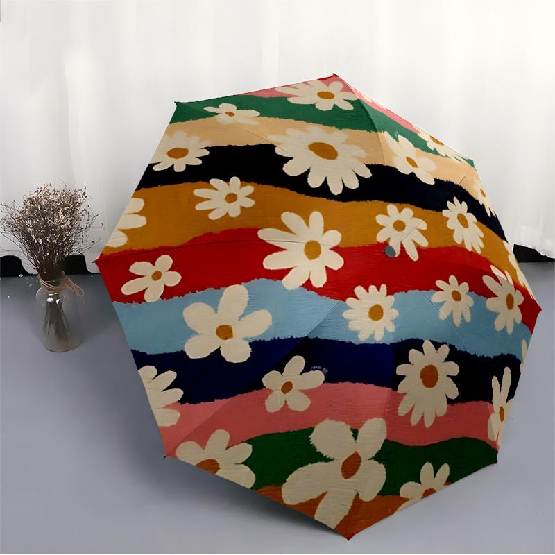 1pc Floral Stripes Automatic Open/Close Umbrella with One Touch Button,, Windproof Design   Lightweight Portable Umbrella for Women & Men6042