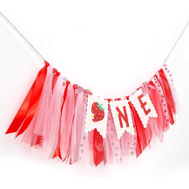 Strawberry One High Chair Banner - Strawberry 1st Party Decoration,Berry First High Chair Garland,Highchair Banner 1st Birthday Girl