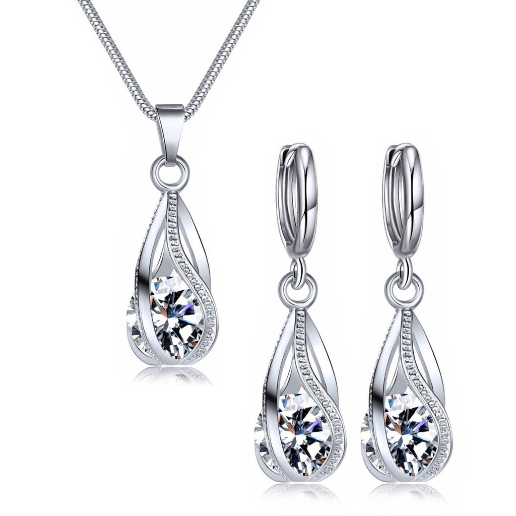 Ohrring-Halsketten-Set Einfache Modische Silberne Ohrring-Halskette für Hochzeiten Jubiläen Partys