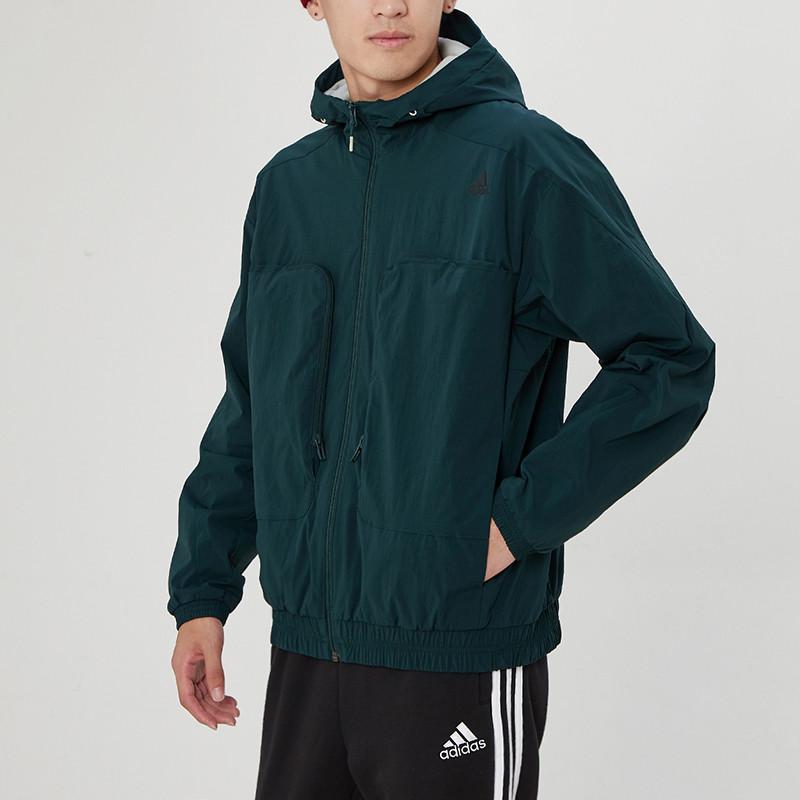 Adidas Sport Casual Hooded Woven Jacket Men Jackets Peacock-Green H38401
