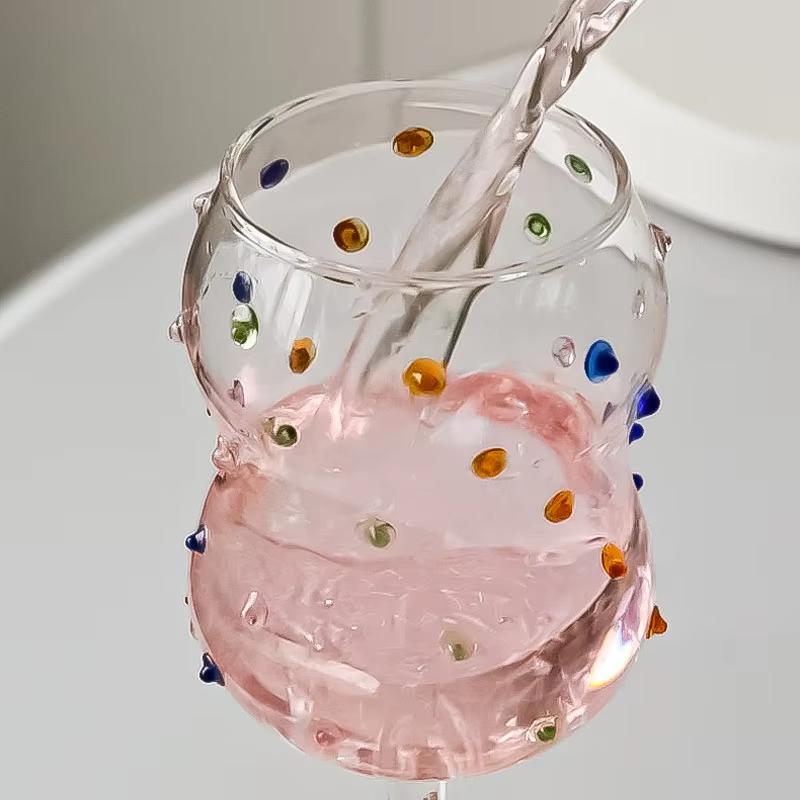300ml Kreativ Mädchen Niedlich Bunt Gepunktet Hohes Borosilikat Blei-Freies Glas Weißwein-Glas Rotwein-Gläser Heimgebrauch Handgeblasen