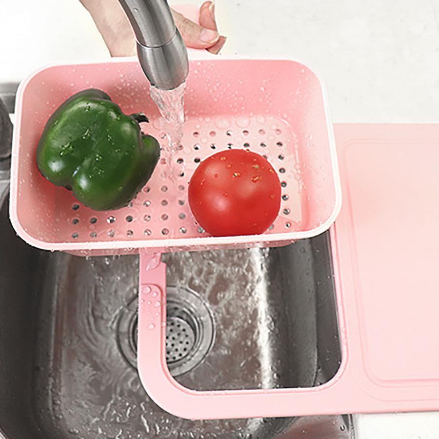 1PC Multi-functional Sink Cutting Board Kitchen Vegetable and Fruit Cutting Board 2-in-1 Removable Drain Basket Cutting Board