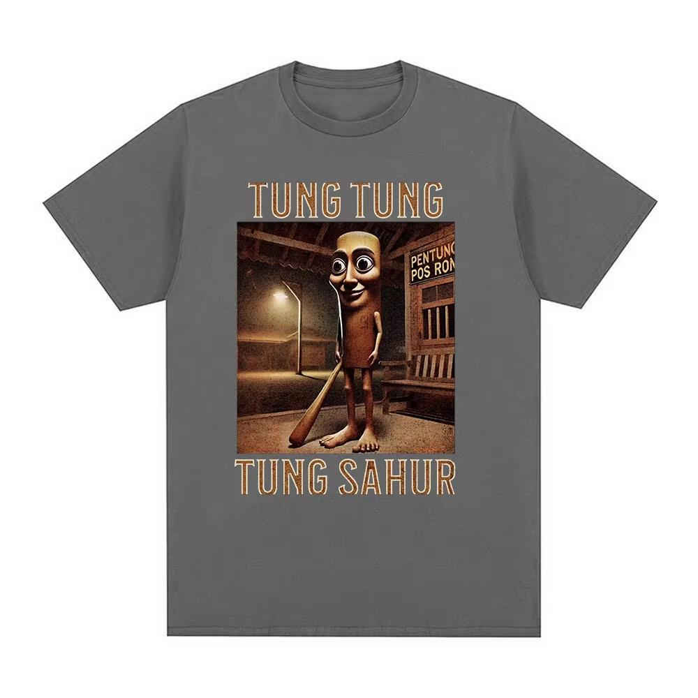 Sommer Tung Tung Tung Sahur Italiensk Hjerneforråtnelse Morsom Meme Menn Kvinner T-skjorte Mote Humor Bomull Kort Ermet Tees Casual Topper