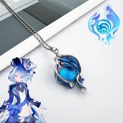 Gra Genshin Impact Fontaine Furina Cosplay Naszyjnik Hydroculus Wizerunek Postaci Focalors Niebieski Wisiorek Łańcuszek Damska Biżuteria Prezent