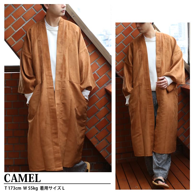 Suede Coat for American Camel L 8(eight) Men, Haori, Kimono, Streetwear, Casual,