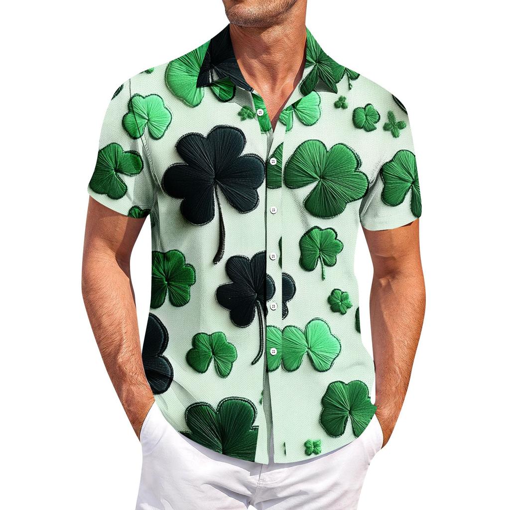 Men's Casual Short-sleeved Shirt Slim Fit Stylish Men's St. Patrick Print
