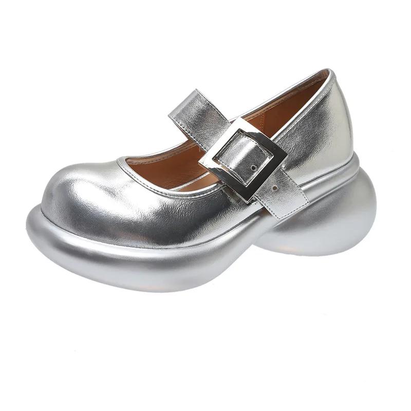 2024 Autumn New Women's Shoes Fashion Platform Block Heel Casual Shoes Walking Dancing Sneakers Luxury Leather Mary Jane Shoes
