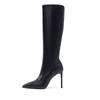 2025 Autumn Black Leather High Heel Over-the-Knee Pointed Toe Boots with Zipper