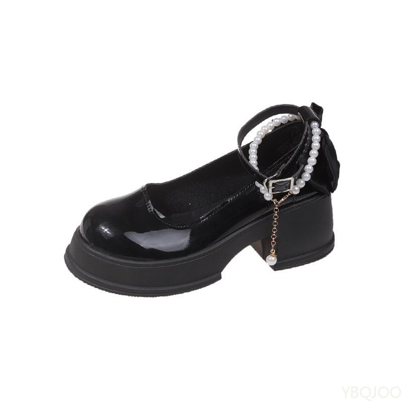 Fashion Spring summer round headed pearl bow thick sole single shoe casual simple comfortable versatile women's shoes for wear