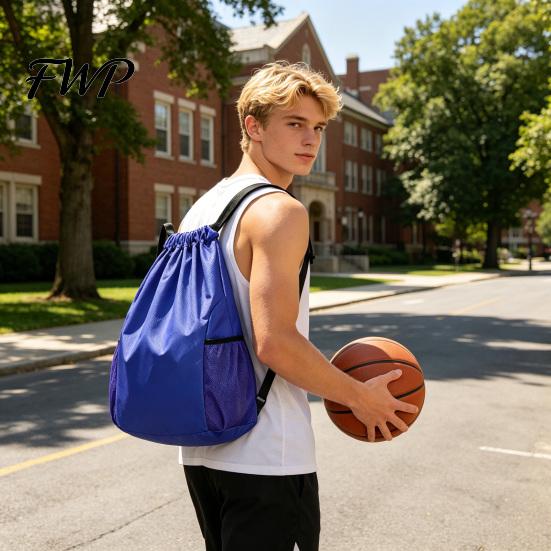 Swimming Gear Bag Sports Backpack, Drawstring Gym Backpack with Side Mesh Pockets, Double Pocket Waterproof Workout for Basketball Soccer Swim