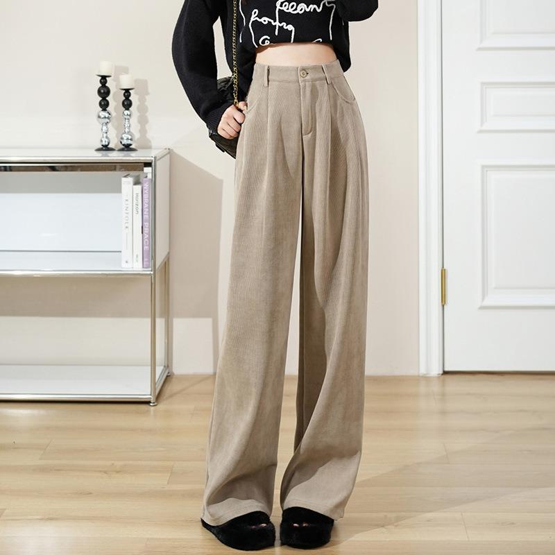 New Retro Suit Pants In Autumn and Winter, High Waist Narrow Version Wide-leg Pants Straight-leg Casual Pants Thick Floor Pants for Women