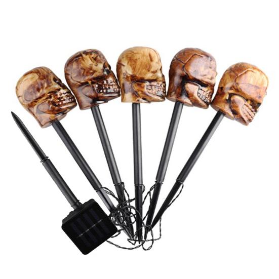 5 Stück Halloween-Solarleuchten, gruseliger Geister-Kürbis-Totenkopf-Leuchtstab, wasserdichte Outdoor-Halloween-Dekorationsleuchten für Garten, Gehweg, Hof