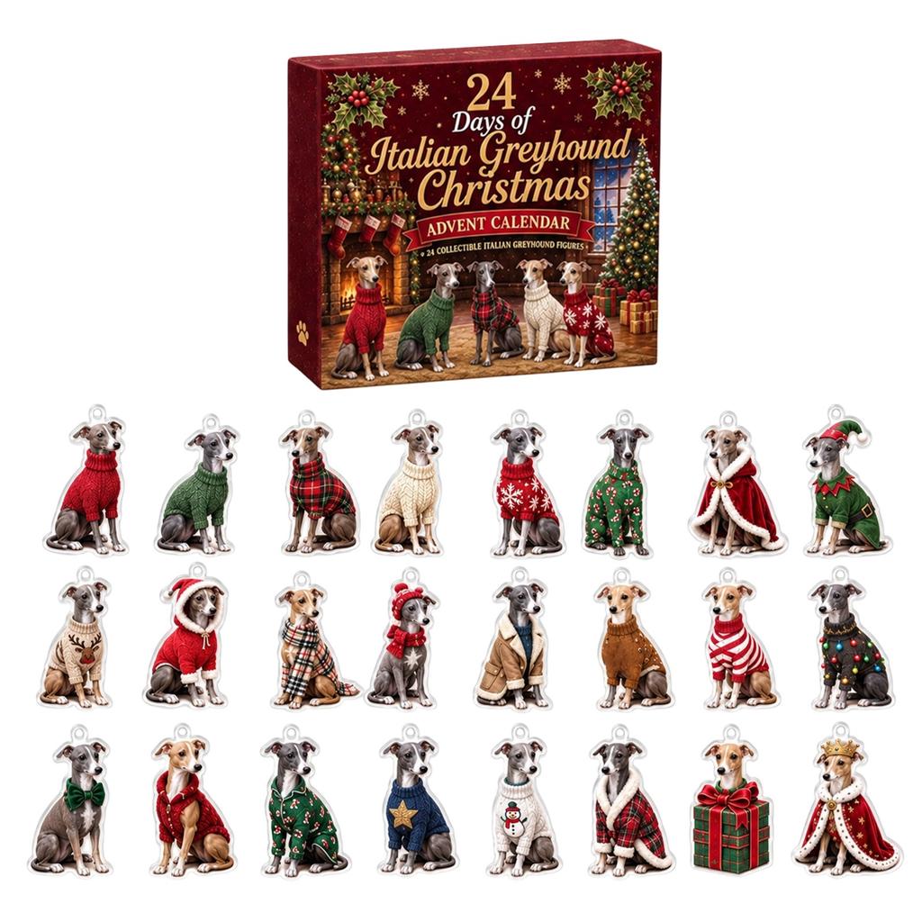 Calendario dell'Avvento Levriero Italiano, Calendario del Conto alla Rovescia di Natale con Acrilico