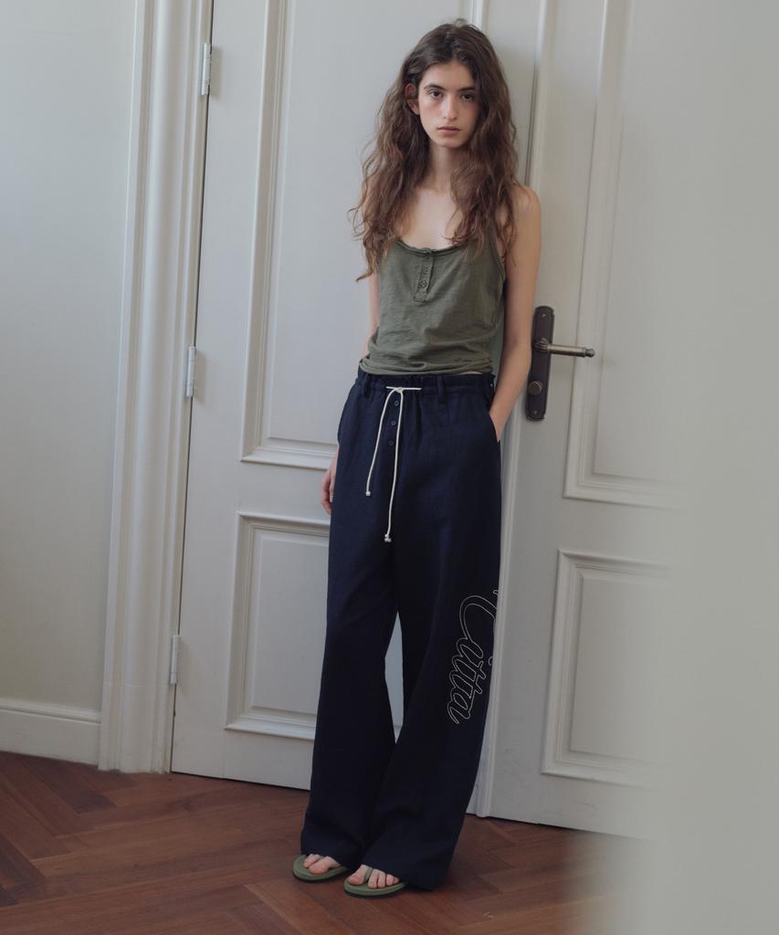 CITTA Signature Logo Linen Wide Pants_Ctb574(Navy)