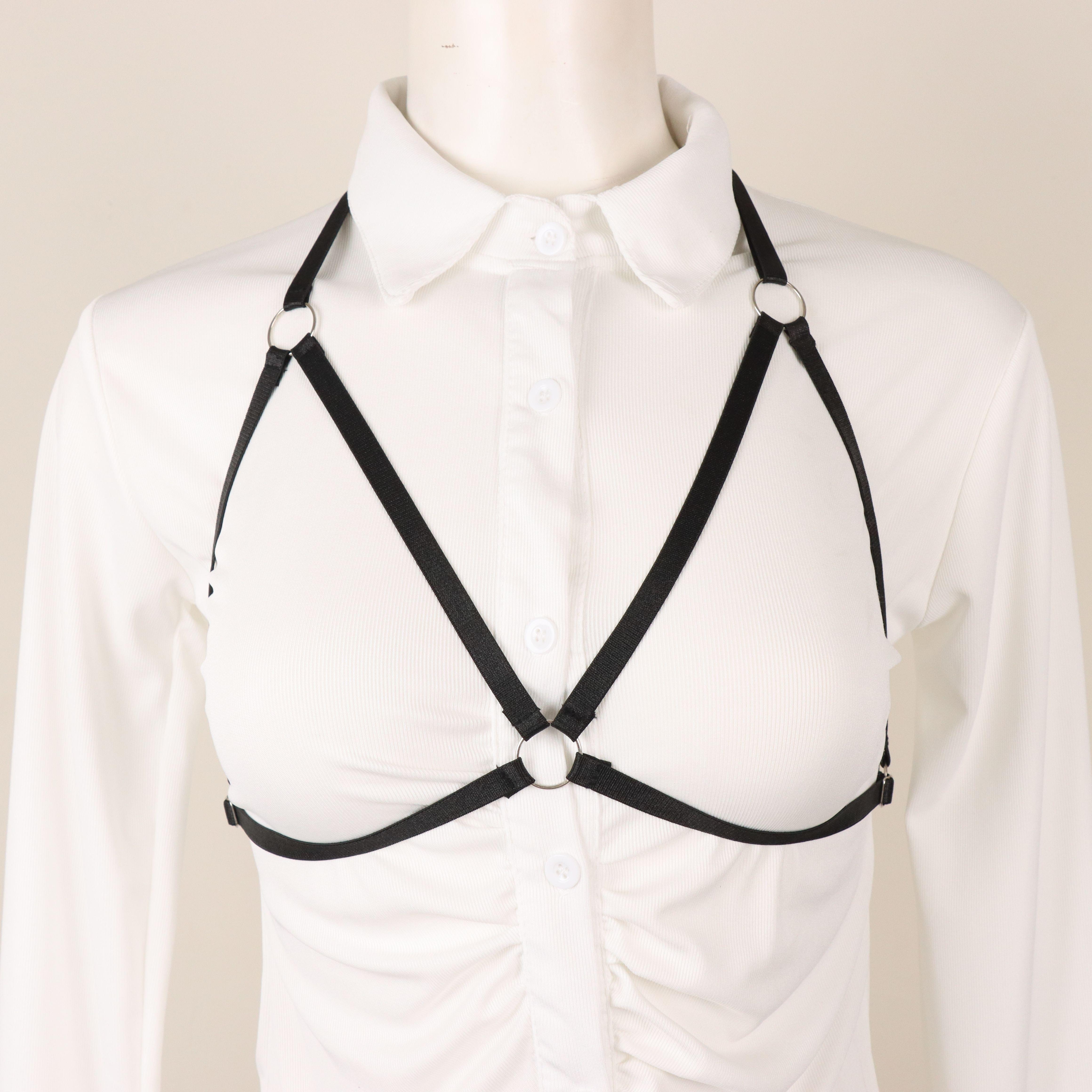 1PC Women Harness Belt Goth Crop Tops Ladies Bra Elastic Strappy Hollow Out Halter Bra Bustier Top