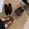 French Vintage Studded Single Shoes New Belt Buckle Pointed Toe Shallow Mouth Mary Jane Flat Single Shoes