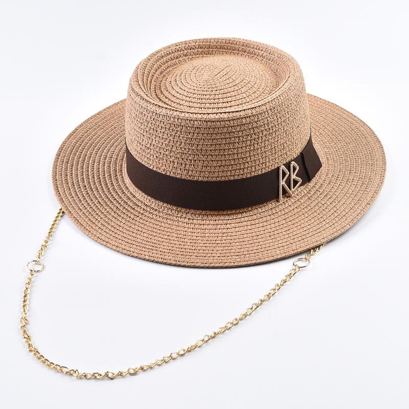 Eleganter Strohhut für Damen mit Bandverzierung, Partyhut, Reise-Sonnenhut für Strand Chapeau Femme