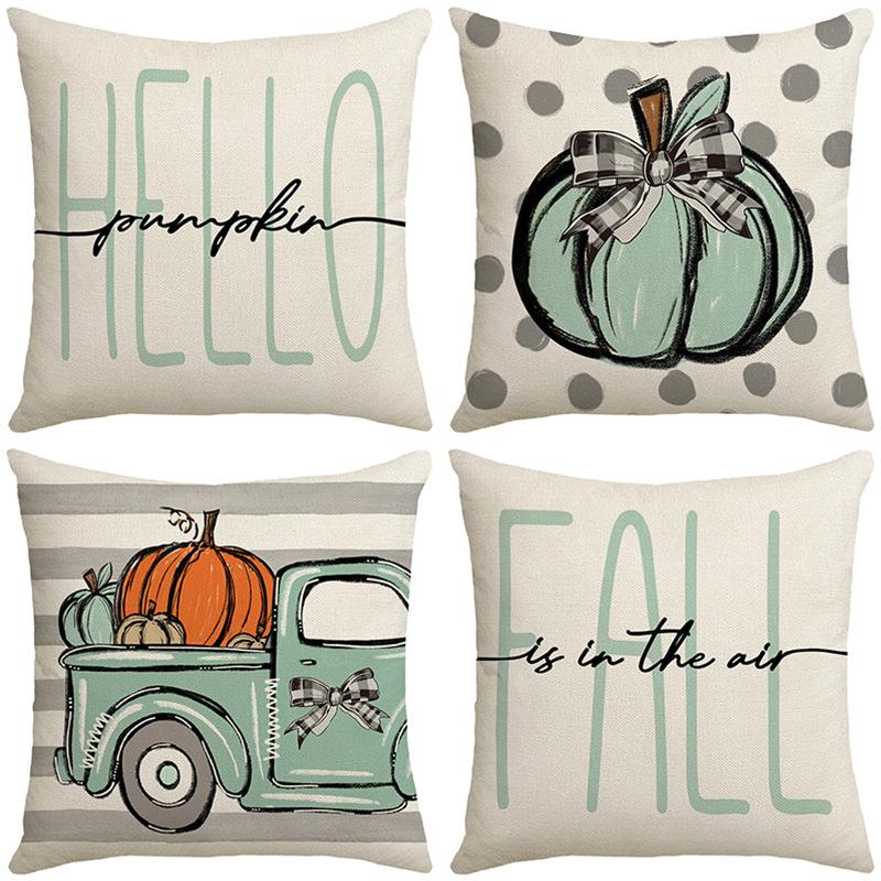 Linen Pumpkin Truck Party Decoration Throw Pillow Cover Autumn Sofa Bedroom Living Room Printed Cushion Pillow