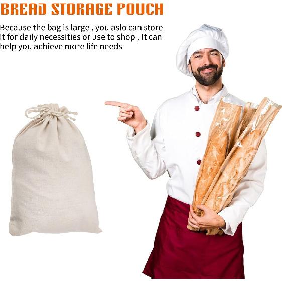 Linen Large Drawstring Storage Bags, 2Pcs Reble 12 x 16 in Cotton Bread Bags Keeps Bread Fresh for Dinner Party & Bakery