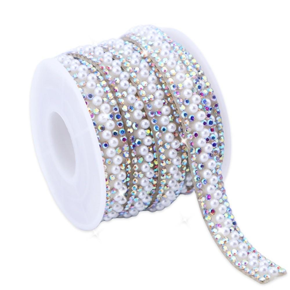 Craft Accessory 3 Yards Self Adhesive Pearl Chain Shiny DIY Decoration Rhinestone Strip Flexible Pearl Sticker Garment Supply