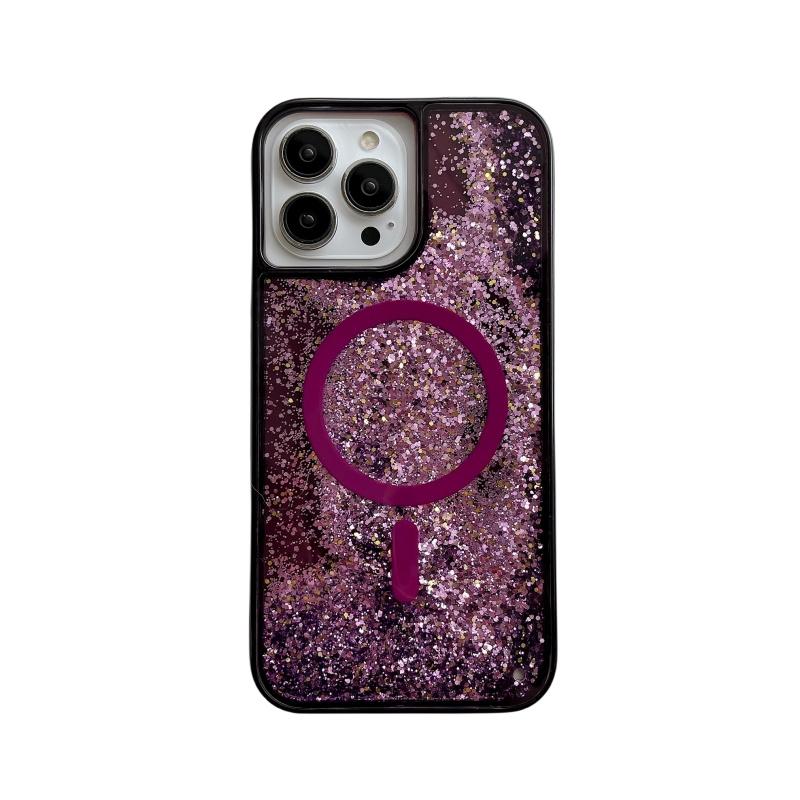 

Quicksand Magnetic Magnets Case for iPhone 14 13 Pro Max 16 15 Glitter Powder Flakes Phone Cover Hard Conque Liquid Shell For iPhone 15