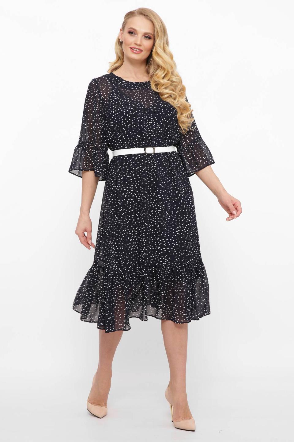 

Шифонова сукня з воланами (горох) Tatiana МОРГАН 5XL темно-синього кольору