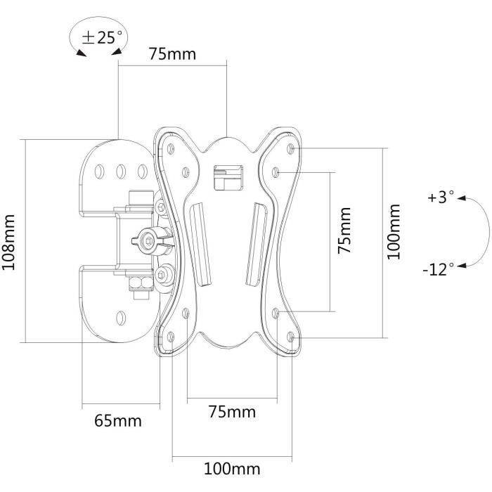 Puremounts fm10-100 support mural pour tv avec 33-69cm (13-27"), vesa: 100x100, basculable: 3°--12°, pivotement: +--25°, dis 2121