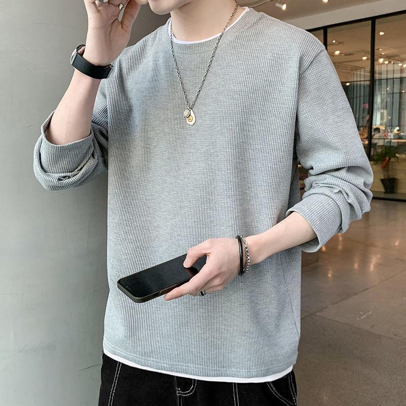 

Футболка с длинными рукавами, мужская весенне-осенняя тонкая модная тенденция, красивый топ, мужское большое базовое пальто XXXL серый