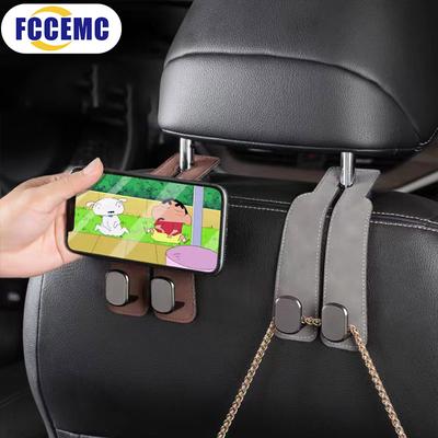 2 In 1 Car Headrest Hook Suede Rear Seat Back Hanging Alloy Dual Hook Clip Holder Storage Car Interior Accessories Universal
